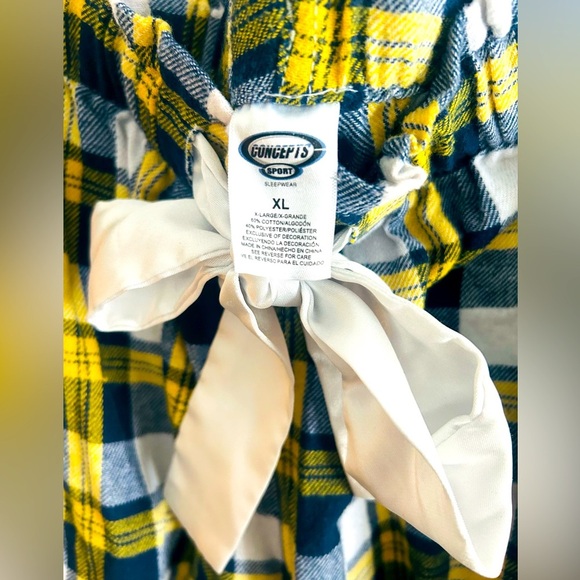 Concepts Sport Michigan Blue Yellow Plaid Ribbon Drawstring Unisex PJ Pants XL - Picture 2 of 4